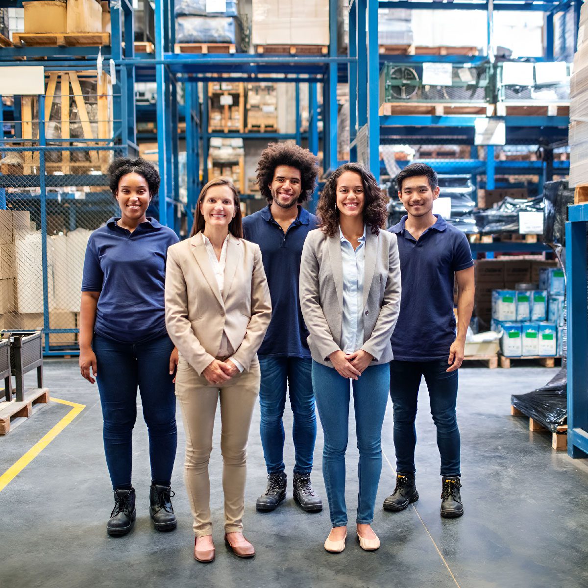 Distribution warehouse staff managing private-label product inventory