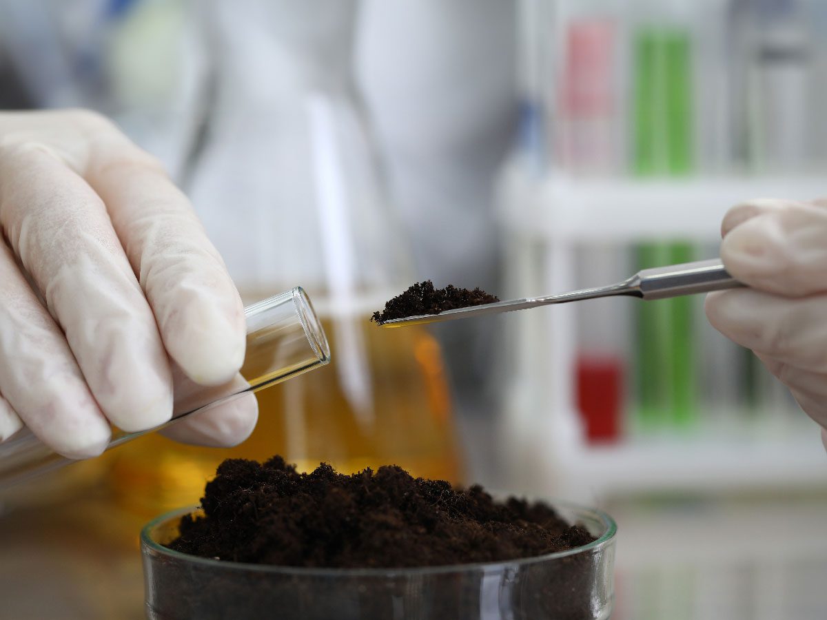 Female chemist analyzing formulation sample in laboratory at Synsus R&D facility